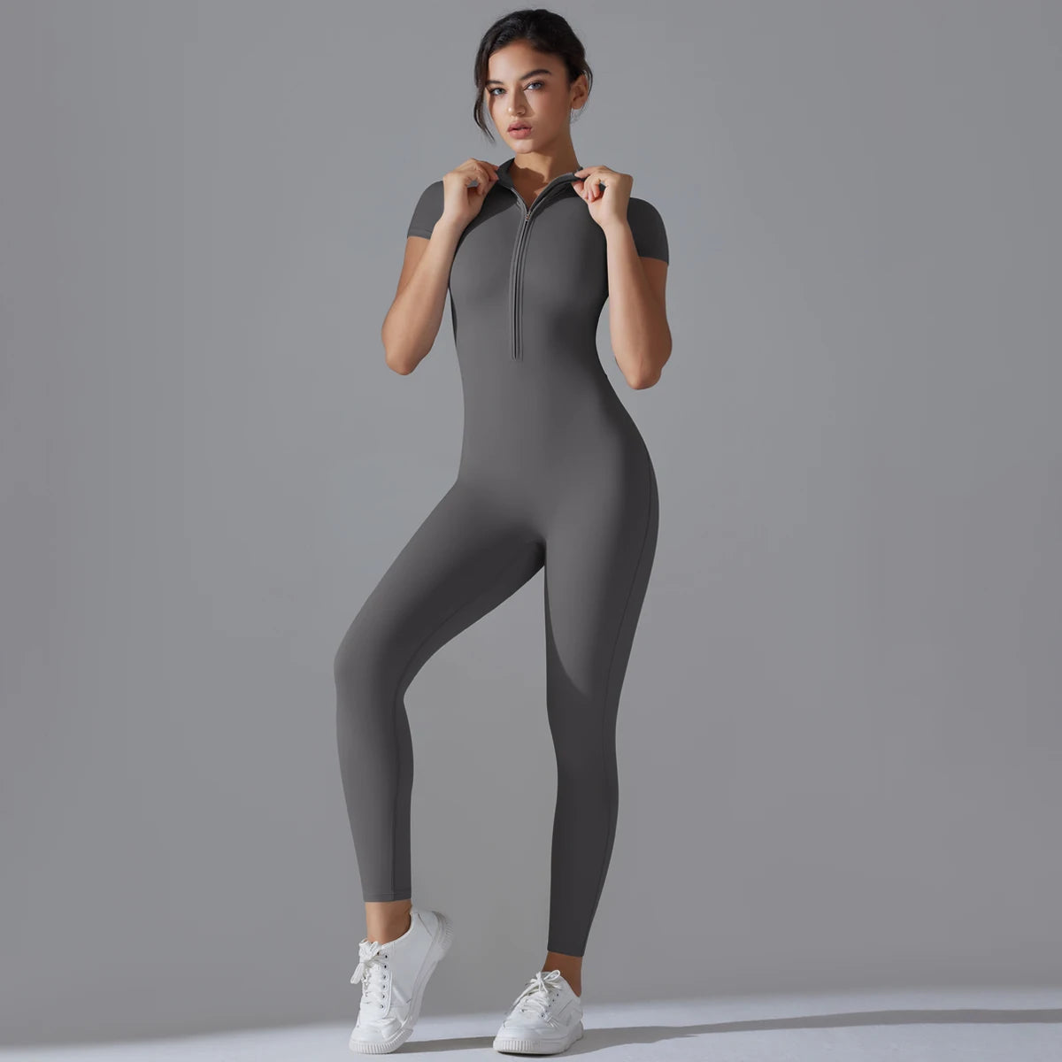 Fitness Jumpsuit Damen – Nahtloser Einteiler mit Reißverschluss