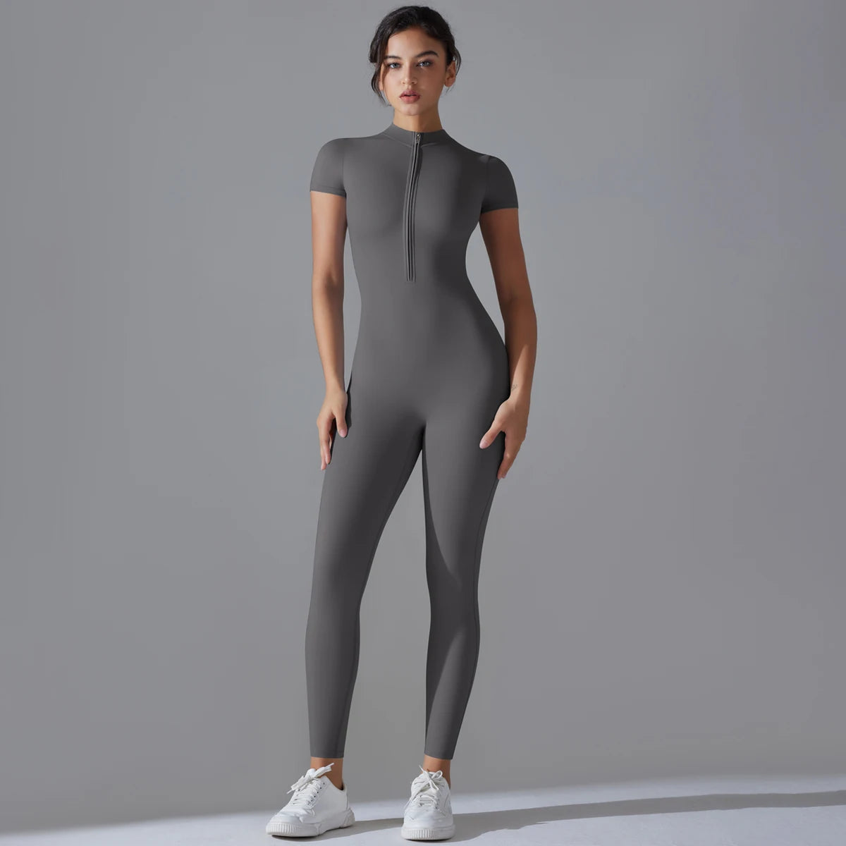 Fitness Jumpsuit Damen – Nahtloser Einteiler mit Reißverschluss
