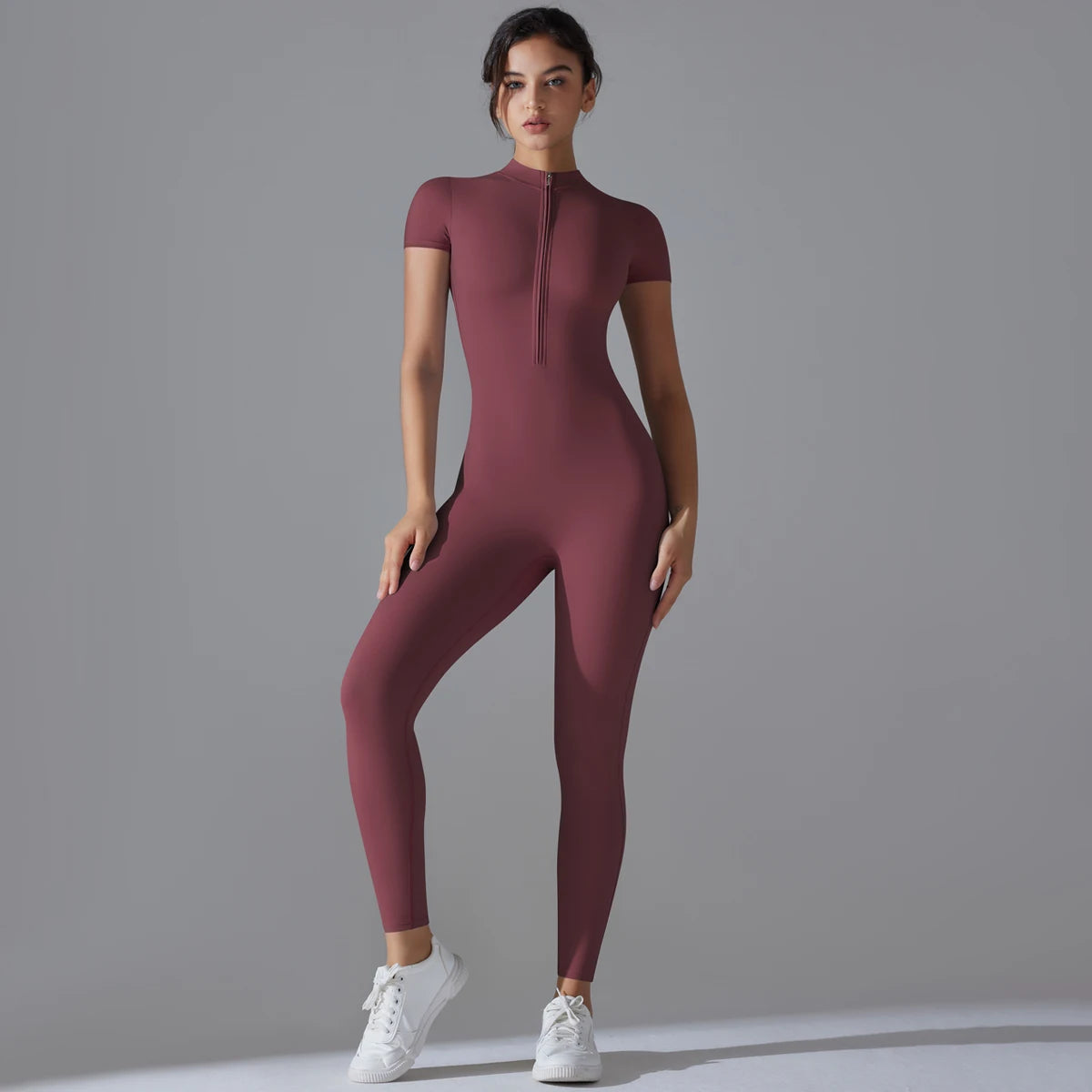 Fitness Jumpsuit Damen – Nahtloser Einteiler mit Reißverschluss