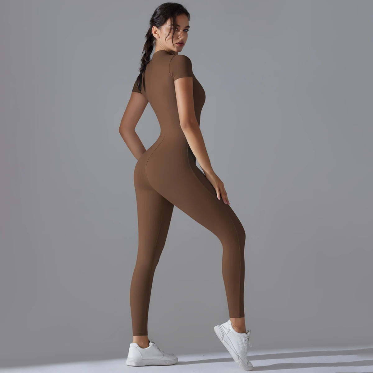 Fitness Jumpsuit Damen – Nahtloser Einteiler mit Reißverschluss